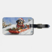 Bluetick Coonhound Hund in Sledge Weihnachten Gepäckanhänger (Rückseite horizontal)