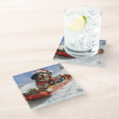 Bluetick Coonhound Hund in Sledge Weihnachten Glasuntersetzer (Schrägansicht)