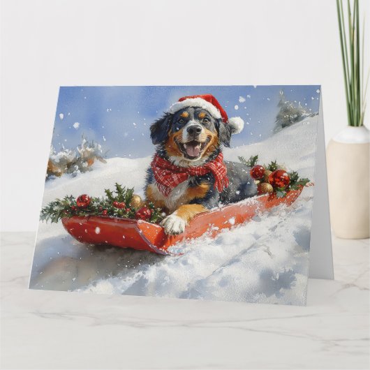 Bluetick Coonhound Hund in Sledge Weihnachten Karte (Vorderseite)