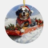 Bluetick Coonhound Hund in Sledge Weihnachten Keramik Ornament (Vorne)