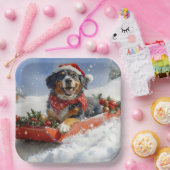 Bluetick Coonhound Hund in Sledge Weihnachten Pappteller (Party)