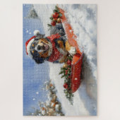 Bluetick Coonhound Hund in Sledge Weihnachten Puzzle (Vertikal)