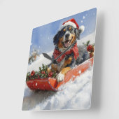 Bluetick Coonhound Hund in Sledge Weihnachten Quadratische Wanduhr (Winkel)