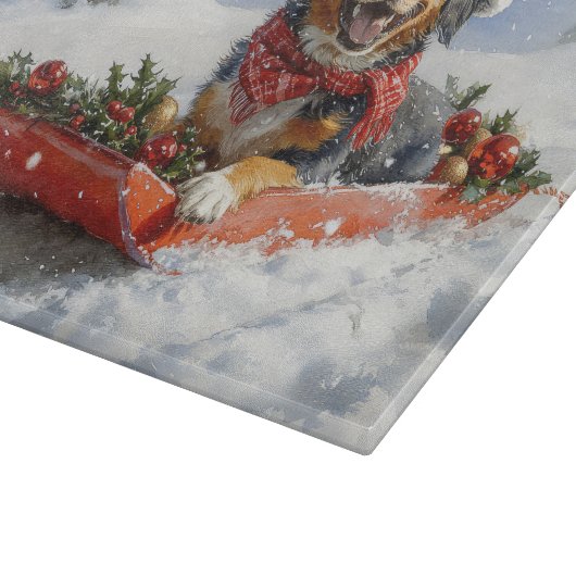 Bluetick Coonhound Hund in Sledge Weihnachten Schneidebrett (Ecke)