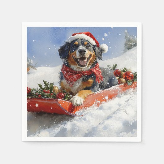 Bluetick Coonhound Hund in Sledge Weihnachten Serviette (Vorderseite)