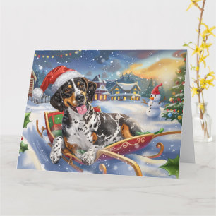 Bluetick Coonhound Hund in Sleigh Snow Weihnachten Karte