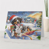 Bluetick Coonhound Hund in Sleigh Snow Weihnachten Karte (Vorderseite)