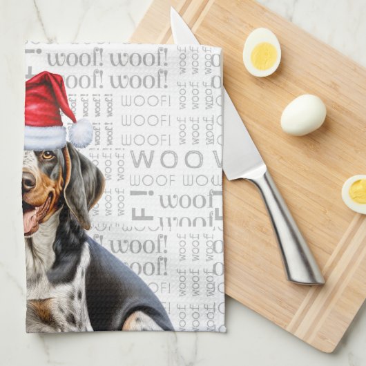 Bluetick Coonhound Hund in Weihnachtsmannmütze Woo Geschirrtuch (Viertel Falte)
