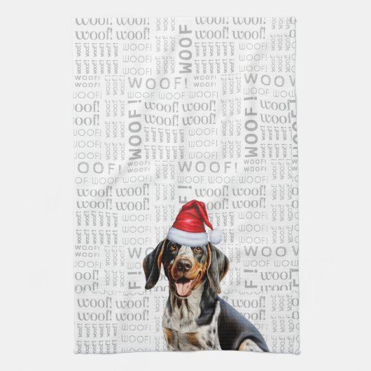 Bluetick Coonhound Hund in Weihnachtsmannmütze Woo Geschirrtuch (Vertikal)