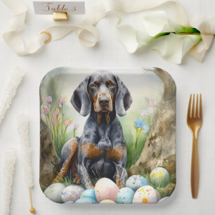 Bluetick Coonhound Hund mit Ostereiern Feiertag  Pappteller