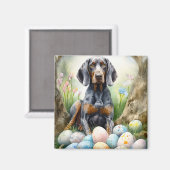 Bluetick Coonhound Hund mit Ostereiern Urlaub Magnet (Vorderseite/Rückseite)