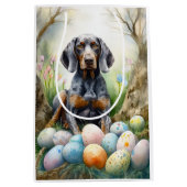 Bluetick Coonhound Hund mit Ostereiern Urlaub Mittlere Geschenktüte (Vorderseite)