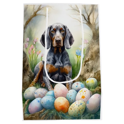 Bluetick Coonhound Hund mit Ostereiern Urlaub Mittlere Geschenktüte (Rückseite)