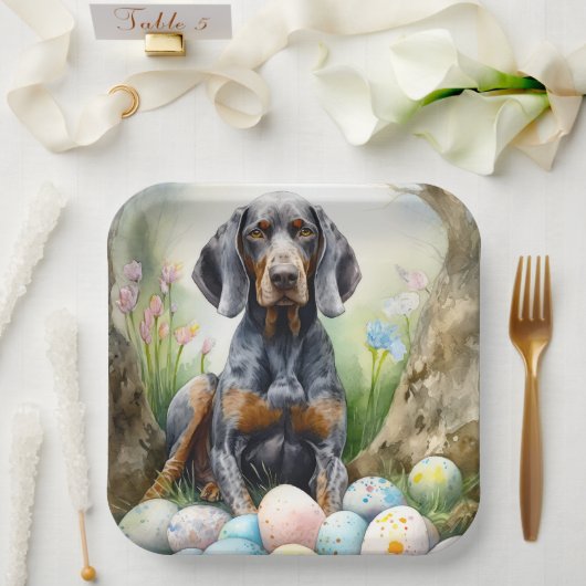Bluetick Coonhound Hund mit Ostereiern Urlaub Pappteller (Hochzeit)
