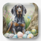 Bluetick Coonhound Hund mit Ostereiern Urlaub Pappteller (Vorderseite)