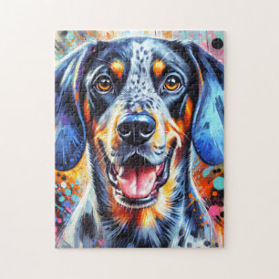 Bluetick Coonhound Hund Porträt Acryl-Kunst Druck Puzzle