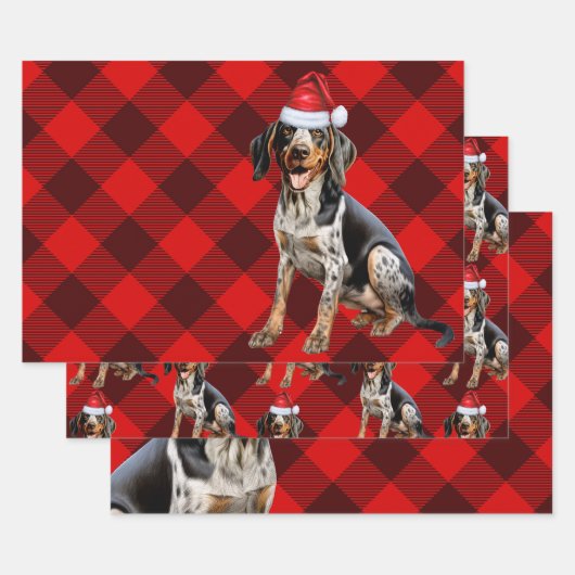 Bluetick Coonhound Hund Urlaub Kariert Weihnachten Geschenkpapier Set (Set)