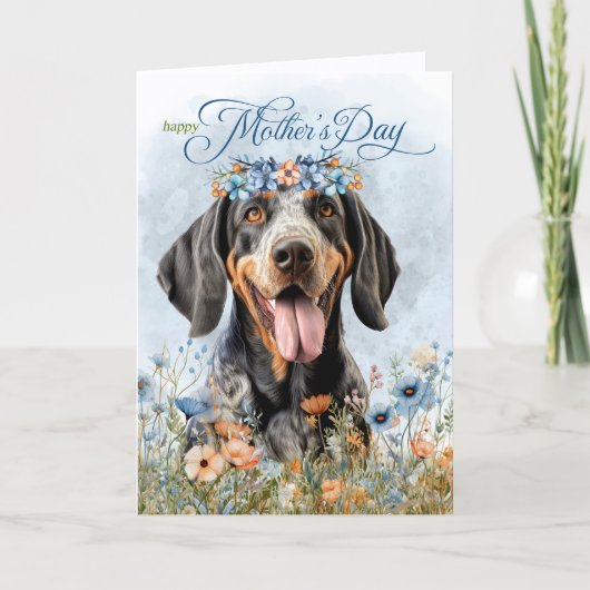 Bluetick Coonhound Hund Wildblumen Muttertag Feiertagskarte (Vorderseite)