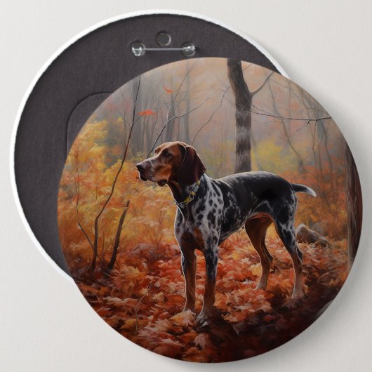 Bluetick Coonhound im Herbst Leaves Fall Inspirier Button (Vorne & Hinten)