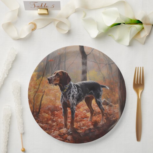Bluetick Coonhound im Herbst Leaves Fall Inspirier Pappteller (Hochzeit)