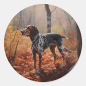 Bluetick Coonhound im Herbst Leaves Fall Inspirier Runder Aufkleber (Vorderseite)