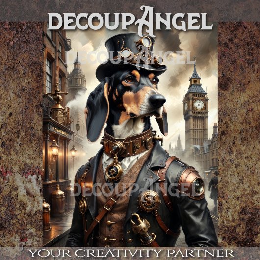Bluetick Coonhound in Steampunk - Decoupage- Seidenpapier