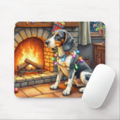 Bluetick Coonhound Kamin mit Weihnachtslichtern Mousepad (Mit Mouse)