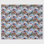 Bluetick Coonhound läuft im Schnee mit Weihnachten Geschenkpapier (Flach)