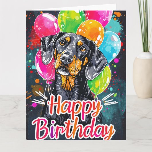 Bluetick Coonhound mit Balloons Karte (Vorderseite)