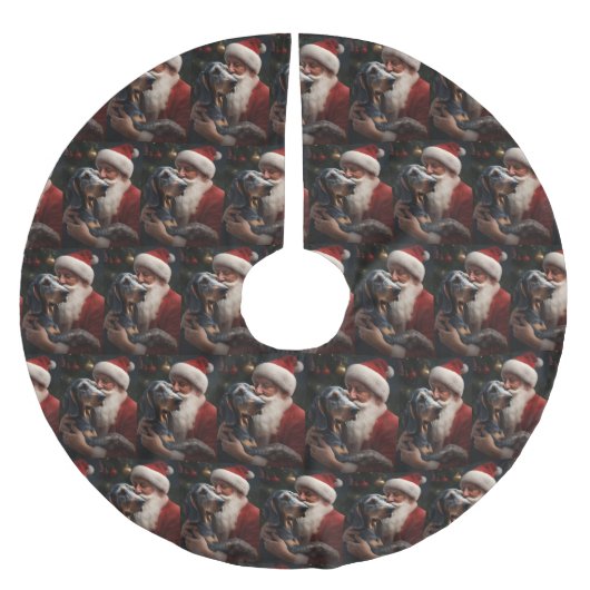 Bluetick Coonhound mit Weihnachten des Weihnachtsm Polyester Weihnachtsbaumdecke (Vorderseite)