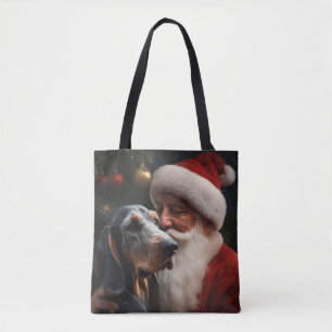 Bluetick Coonhound mit Weihnachten des Weihnachtsm Tasche