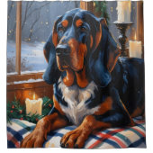 Bluetick Coonhound mit Weihnachtslichtern Feiertag Duschvorhang (Vorderseite)