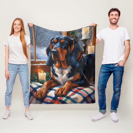 Bluetick Coonhound mit Weihnachtslichtern Feiertag Fleecedecke (Beispiel)