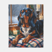 Bluetick Coonhound mit Weihnachtslichtern Feiertag Fleecedecke (Vorderseite)