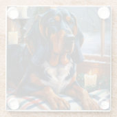 Bluetick Coonhound mit Weihnachtslichtern Feiertag Glasuntersetzer (Rückseite)
