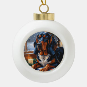 Bluetick Coonhound mit Weihnachtslichtern Feiertag Keramik Kugel-Ornament