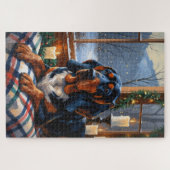Bluetick Coonhound mit Weihnachtslichtern Feiertag Puzzle (Horizontal)