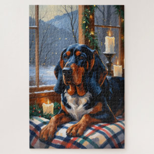 Bluetick Coonhound mit Weihnachtslichtern Feiertag Puzzle