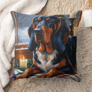 Bluetick Coonhound mit Weihnachtslichtern Urlaub Kissen