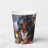 Bluetick Coonhound mit Weihnachtslichtern Urlaub Pappbecher (Rückseite)