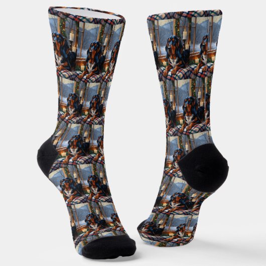 Bluetick Coonhound mit Weihnachtslichtern Urlaub Socken (Gewinkelt)