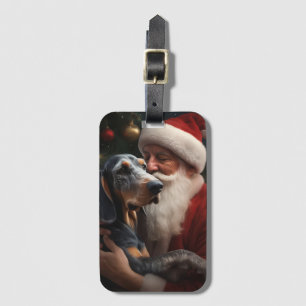 Bluetick Coonhound mit Weihnachtsmann Weihnachten Gepäckanhänger