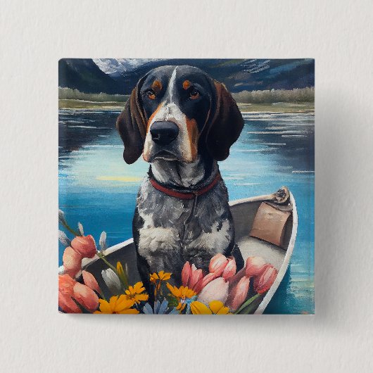 Bluetick Coonhound on a Paddle: Ein Landschaftlich Button (Vorderseite)