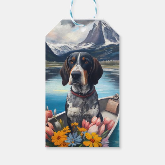 Bluetick Coonhound on a Paddle: Ein Landschaftlich Geschenkanhänger (Rückseite)