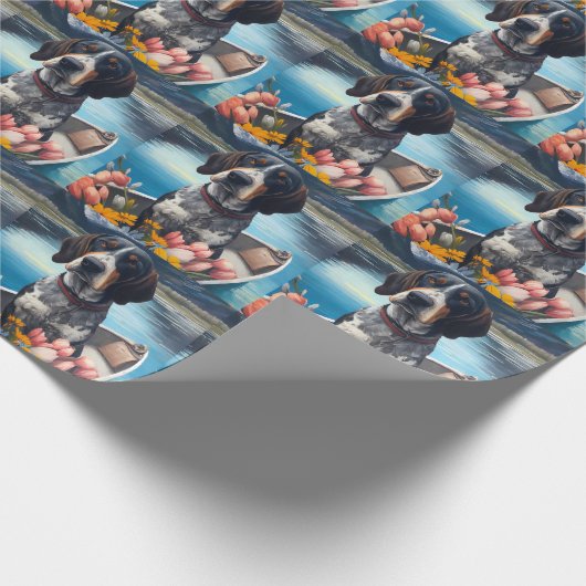 Bluetick Coonhound on a Paddle: Ein Landschaftlich Geschenkpapier (Ecke)