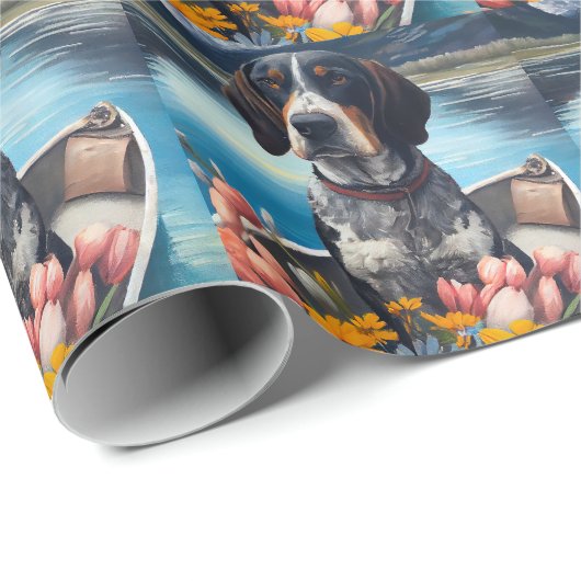 Bluetick Coonhound on a Paddle: Ein Landschaftlich Geschenkpapier (Rolleneckpunkt)