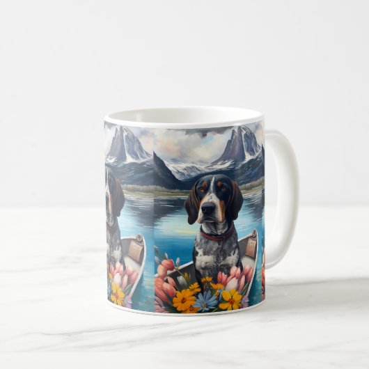 Bluetick Coonhound on a Paddle: Ein Landschaftlich Kaffeetasse (VorderseiteRechts)
