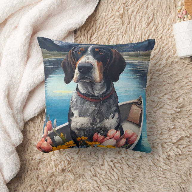 Bluetick Coonhound on a Paddle: Ein Landschaftlich Kissen (Decke)