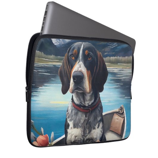 Bluetick Coonhound on a Paddle: Ein Landschaftlich Laptopschutzhülle (Vorne Rechts)