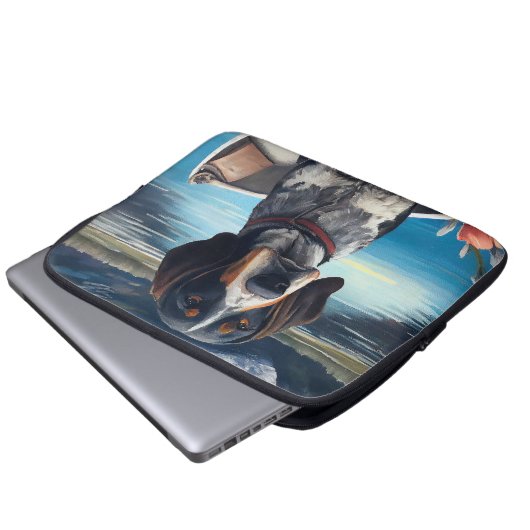 Bluetick Coonhound on a Paddle: Ein Landschaftlich Laptopschutzhülle (Vorne Knopf)